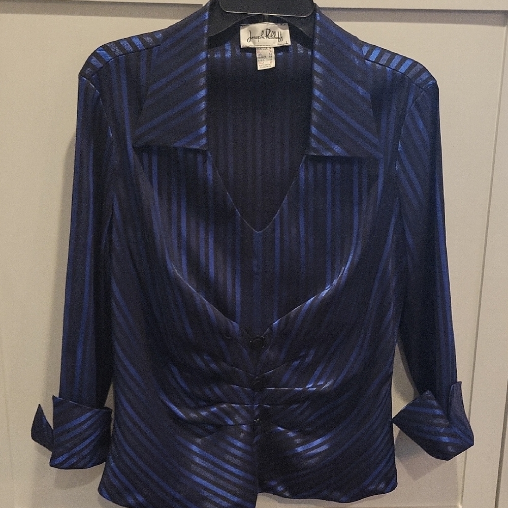 Joseph Ribkoff Shimmering Blue And Black Striped Blouse